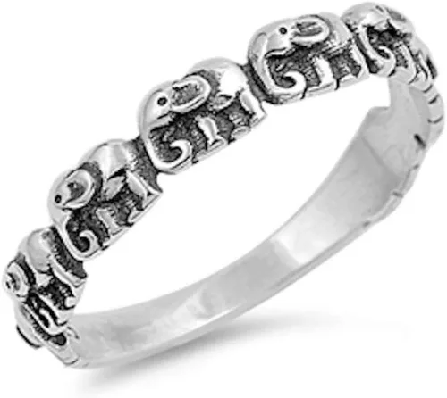 Oxidized Eternity Elephant Animal Ring New 925 Sterling Silver Band