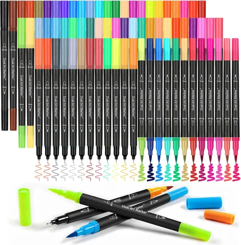 72 marcadores para libros de colorear para adultos, marcadores de doble punta, marcadores de punta fina para dibujo, kit de suministros de arte y