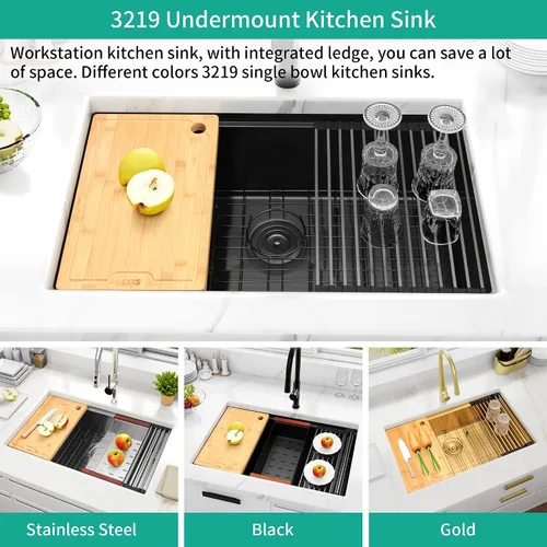 Miniatura 7 de LQS Fregadero de Cocina Empotrado Negro, Fregadero de Estación de Trabajo de Cocina Empotrado de 32 Pulgadas con Línea de Drenaje en Forma de X