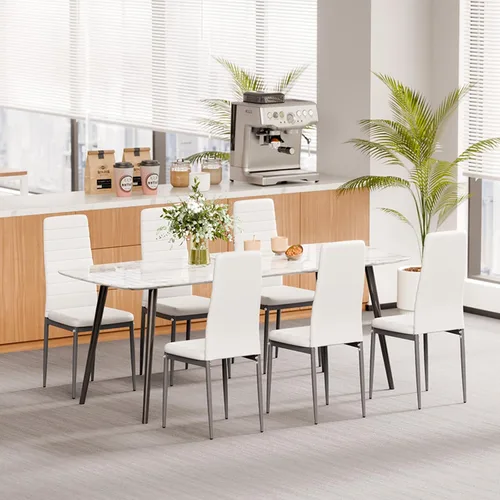 Miniatura 8 de VEVOR Juego de 6 sillas decorativas modernas de comedor, sillas laterales tapizadas de cuero para sala de estar, silla de cocina que ahorra espacio