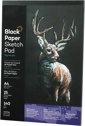 Bloc de bocetos de papel negro A4 con cubierta de cartón duro, papel de dibujo sin ácidos, 4.94 oz/m², 25 hojas en blanco, diario de bocetos para