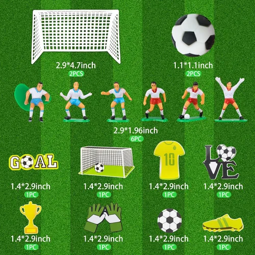 Miniatura 2 de 19 piezas de decoración de pastel de fútbol – decoración temática de jugador de fútbol para fiesta de fútbol, suministros de fiesta de cumpleaños