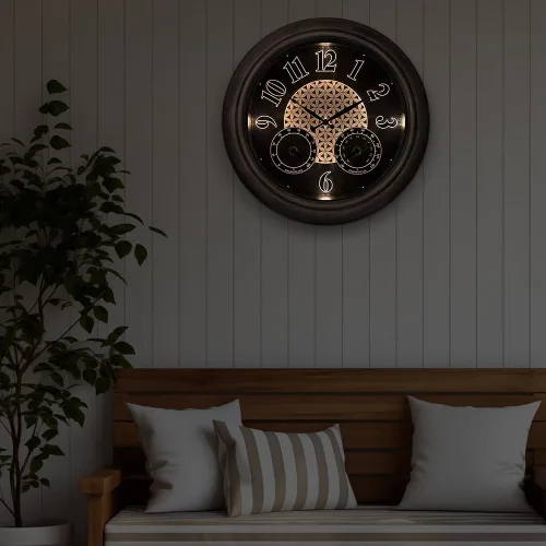 Miniatura 3 de Presentime & Co. Reloj iluminado para exteriores de 18 pulgadas, resistente al agua, reloj de pared grande iluminado con termómetro e higrómetro