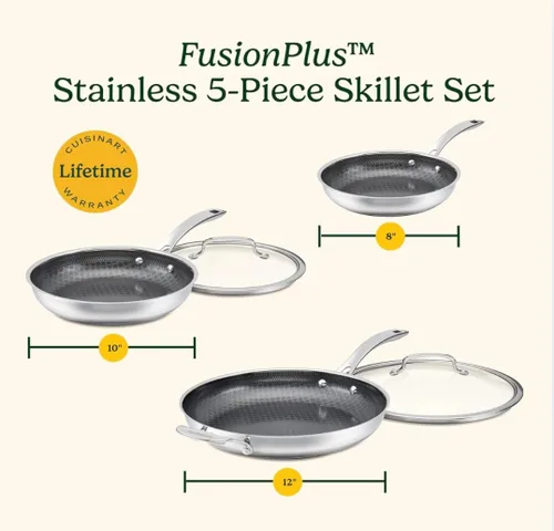 Miniatura 8 de Cuisinart FusionPlus - Juego de utensilios de cocina antiadherentes de acero inoxidable, juego de cocción de sartenes de 5 piezas con tecnología