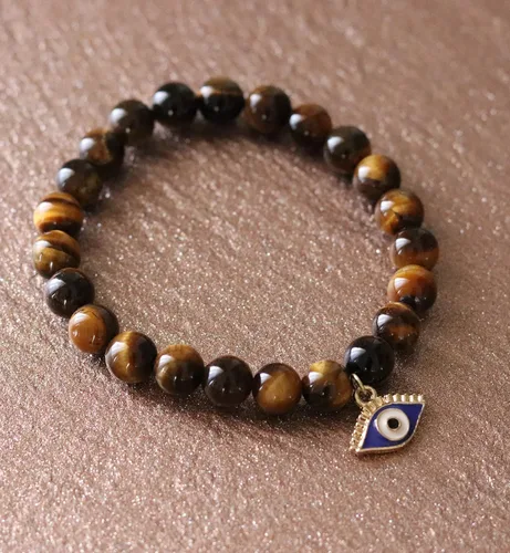 Miniatura 4 de T. VICTORIA - Brown Natural Tiger Eye Evil Eye Protection Prosperity Solar Plexus Chakra Healing Crystal Charm Beaded Stretch Gemstone Bracelet