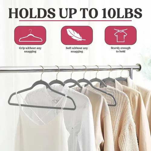 Miniatura 4 de LDC - Perchas de terciopelo gris, paquete de 30 unidades, antideslizantes, de alta calidad, para abrigos, pantalones, colgadores de fieltro
