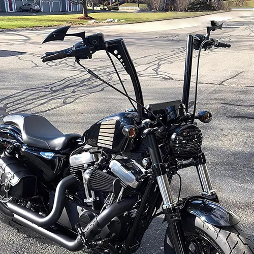 Miniatura 7 de XFMT - Manubrio de motocicleta color negro de 10" de elevación Batwing APE con colgadores de 1-1/4" para Harley Sportster XL Softail Dyna Road King
