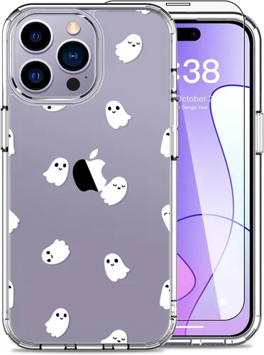 Miniatura 9 de LUHOURI Funda para iPhone 15 Pro con protector de pantalla, acrílico transparente Funda protectora de carga inalámbrica, ajuste delgado, diseños