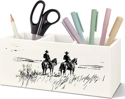 Miniatura 11 de SNNDER Soporte para bolígrafo de decoración de oficina occidental para escritorio, regalos occidentales para mujeres y hombres, organizador de Howdy