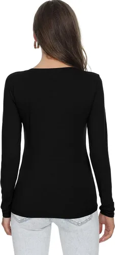 Miniatura 5 de LINDLOOK Camiseta de manga larga ajustada con cuello en V y cuello redondo para mujer, camiseta básica de algodón suave
