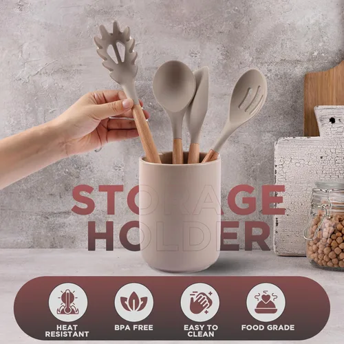 Miniatura 7 de Juego de utensilios de cocina de 34 piezas, utensilios de cocina de silicona con asas de madera, resistentes al calor, antiadherentes, juego