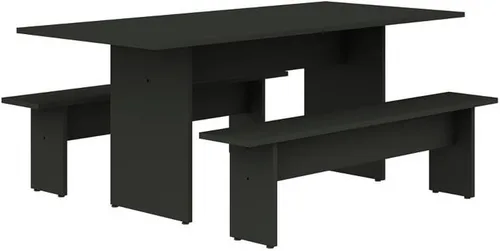 Miniatura 12 de Manhattan Comfort Nomad - Juego de comedor de 3 piezas para 6 personas con mesa de cocina moderna y 2 bancos, muebles de granja con acabado de grano
