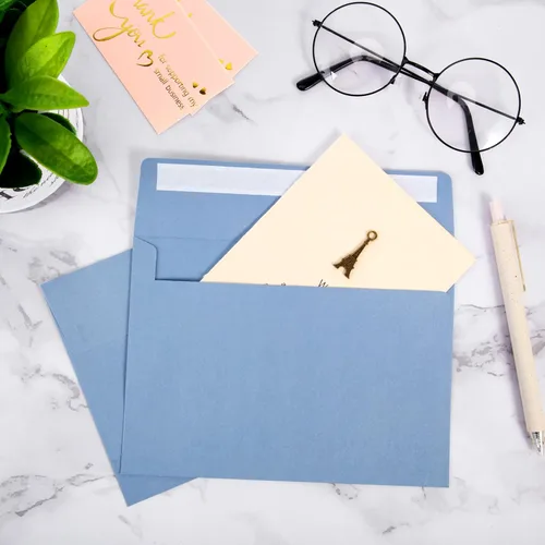 Miniatura 6 de Ctosree 200 sobres de invitación color azul polvoriento, 120 GSM, tamaño A7, pesados, para tarjetas de felicitación, boda, cumpleaños Azul