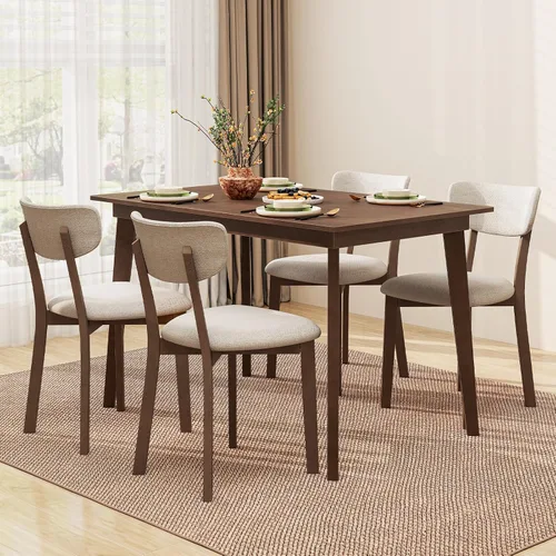 Miniatura 7 de Giantex Mesa de comedor para 4, mesa de cocina rectangular de madera de 48 pulgadas con patas de madera de goma maciza, mesa de comedor moderna