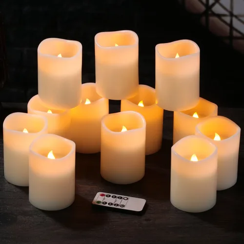 Miniatura 3 de Juego de 12 velas sin llama, funciona con pilas, velas LED de cera real de pilar (3 pulgadas de profundidad x 4 pulgadas) con control remoto de 10