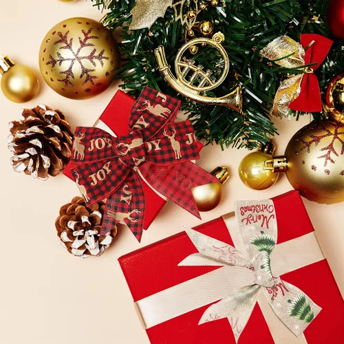 Miniatura 5 de Cinta de Navidad con cable de 2.5 pulgadas x 11 yardas, cinta de Navidad roja y de arpillera para coronas, lazos, manualidades, 2.5 pulgadas