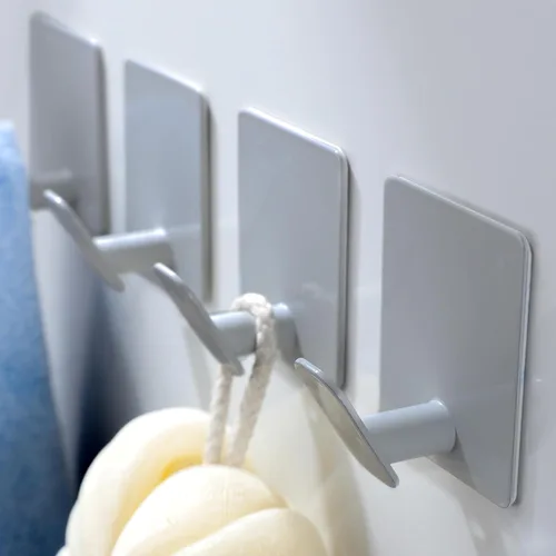 Miniatura 7 de DELITON Paquete de 4 ganchos adhesivos para toallas - Blancos, ganchos autoadhesivos resistentes para pegar en la pared, para colgar batas, abrigos