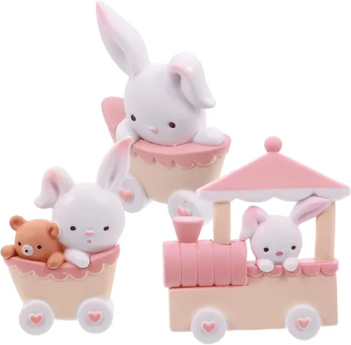 PRETYZOOM 3 piezas de mini adornos de conejo para tartas de 2.2 x 2.2 pulgadas, adornos de muñeca de conejito en miniatura, decoraciones de pastel