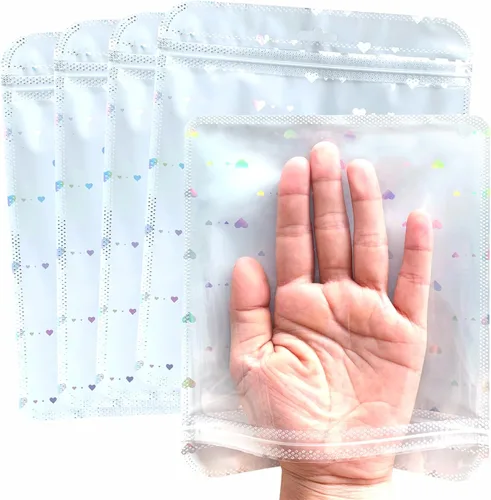 Miniatura 23 de 100 bolsas de embalaje holográficas resellables para pequeñas empresas, embalaje transparente con cierre de cremallera para recuerdos de fiesta