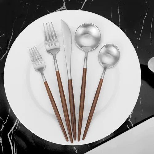 Miniatura 4 de Vanys - Juego de cubiertos con mango negro, 30 piezas de cubiertos de acero inoxidable, juegos de utensilios de cocina para 6, vajilla