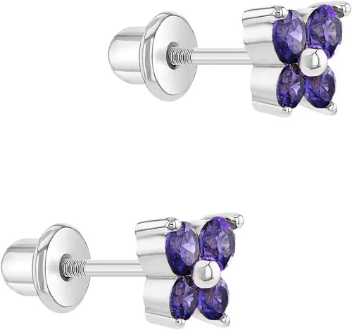 Miniatura 2 de Aretes de mariposa chapados en rodio con circonita cúbica para bebés, bebés, niños pequeños y niñas pequeñas, 0.197 in, impresionantes aretes