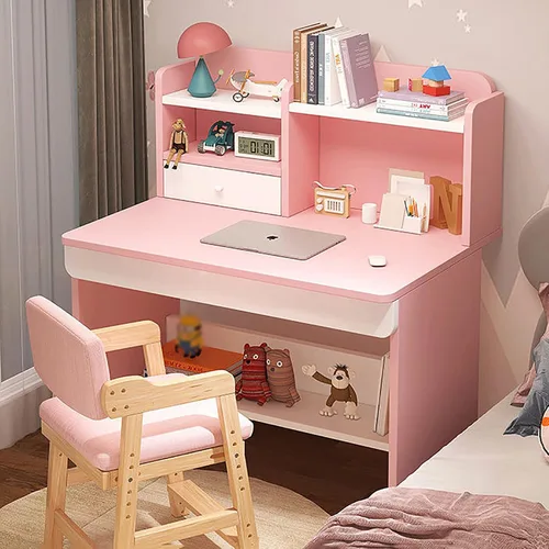 QQXX Adorable juego de escritorio y silla de estudio, mesa de estudio escolar de madera con cajones y silla, escritorio de estudio para estudiantes,
