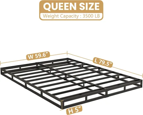 Miniatura 2 de NHODIR Base de cama de metal resistente de 5 pulgadas con resorte, sin ruido y sin herramientas, fácil montaje, base de soporte de colchón para cama