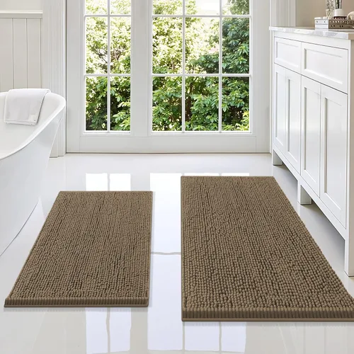 Miniatura 54 de Smiry Juego de 2 alfombras de baño, felpilla suave y absorbente, lavable a máquina, antideslizantes, para bañera, ducha y suelo