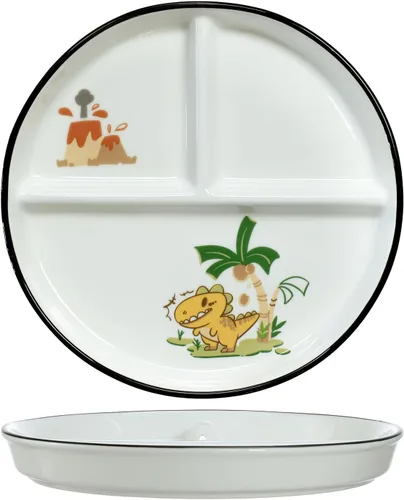 Miniatura 17 de 1 pieza Placa de porción de dinosaurio de cerámica dividida para una alimentación racional, plato de postre dividido, plato de ensalada, plato