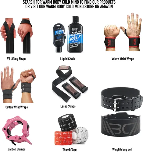 Miniatura 5 de WARM BODY COLD MIND V1 Correas de Levantamiento para Muñeca para Halterofilia Olímpica - Clasificadas para 660 lb - Vendas de Mano para Negro