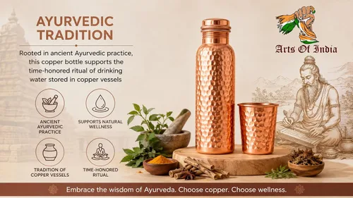 Miniatura 3 de Pure Copper Water Bottle with Copper Tumbler - 34 Oz Extra Large - Ayurvedic Vessel For Drinking - Drink More Water, Lower Your Sugar Intake And
