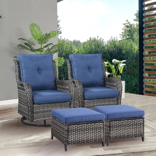 Miniatura 12 de Rilyson Juego de 2 otomanas de mimbre de lujo para exteriores, otomanas grandes de ratán de capacidad de 250 libras para reposapiés de patio, juego