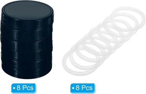 Miniatura 3 de PATIKIL Tapas de plástico de boca ancha de 3.386 in, 1 juego/8 tapas para tarros de conservas con anillo de sellado de silicona para almacenamiento