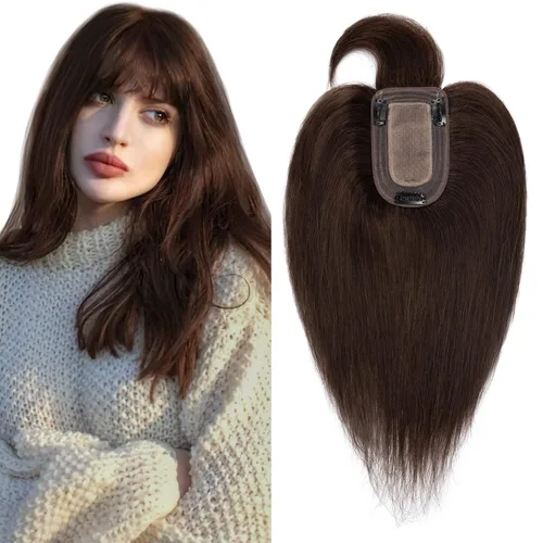 Miniatura 9 de SEGO Topes de cabello para mujeres de cabello humano real con cabello delgado, topes de cabello con clip frontal de 150% de densidad con base