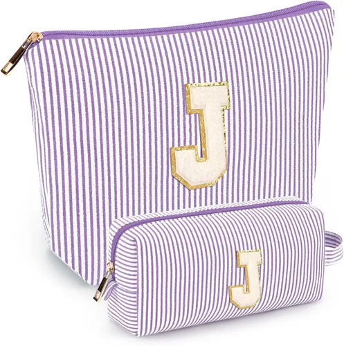 2 piezas de bolsas de maquillaje iniciales para mujeres: bolsa de cosméticos para viaje y artículos de tocador - Regalos de cumpleaños para niñas de