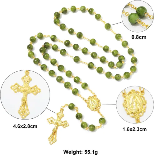 Miniatura 26 de KOMI Rosario de cuentas católicas para mujer, collar de cuentas de rosario con cruz de crucifijo, perlas de cristal, rosario, rosarios, católicos
