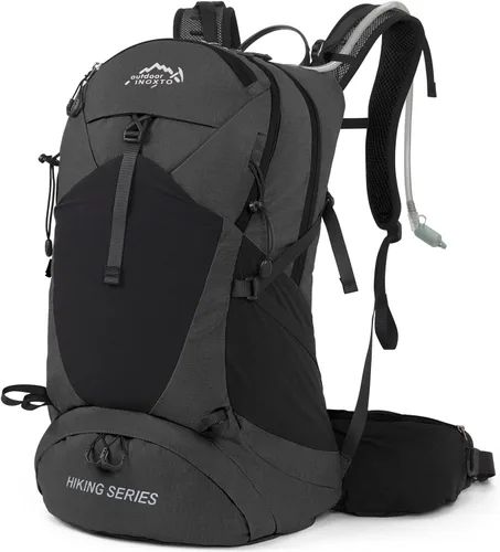 Miniatura 9 de IX INOXTO Mochila de senderismo, 26L/40L, impermeable, con vejiga de agua de 3 litros y cubierta de lluvia, ligera para viajes y campamento, Verde