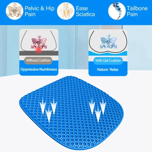 Miniatura 5 de Cojín de gel grande para asiento largo sentado con funda antideslizante, suave y transpirable, cojín para asiento de automóvil, cojín de asiento