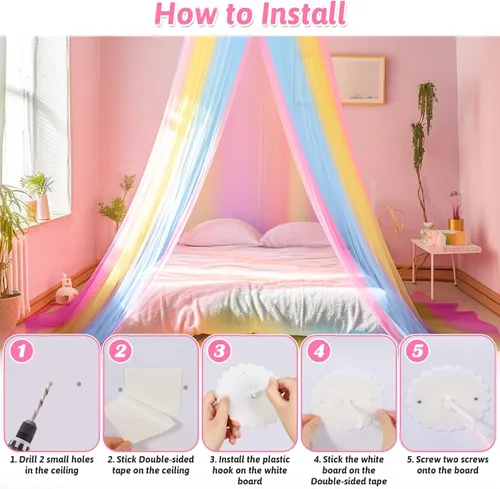 Miniatura 5 de Sublaga Mosquitera para cama, toldo de cama blanco grande para niñas, red de cama colgante, ideal para decoración de dormitorio, viajes con bolsa
