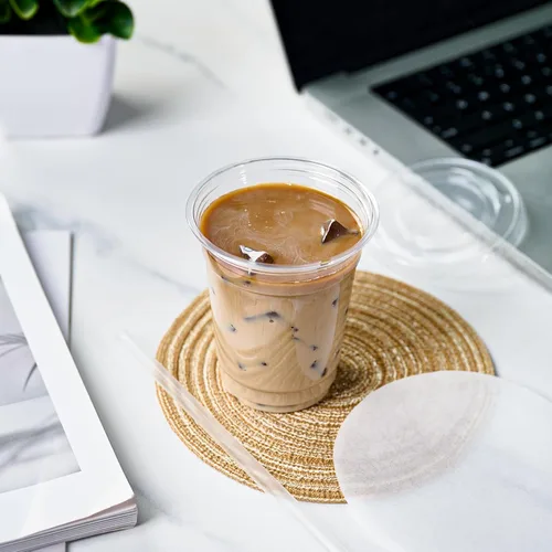 Miniatura 6 de JOLLY CHEF Paquete de 100 vasos de plástico transparente de 12 onzas con tapas y pajitas, tazas desechables para café helado con tapas para batidos