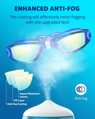 Miniatura 3 de Aegend Gafas de natación, gafas de natación sin fugas, protección completa para adultos, hombres, mujeres y jóvenes Azul y plateado.