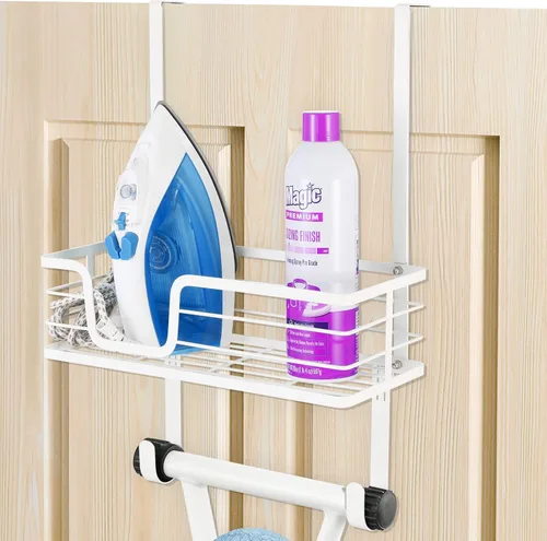 KES Colgador para tabla de planchar sobre la puerta, soporte para patas en T, para 1 3/8" puerta, soporte de hierro de metal blanco, HIR500A-WH