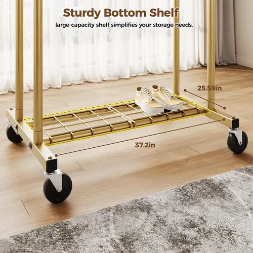 Miniatura 4 de HYSEYY Heavy Duty Clothes Rack, Rolling Clothing Rack for Hanging Clothes with Shelves Load 700LBS,Portable Garment Wardrobe Closet Rack with Wheels