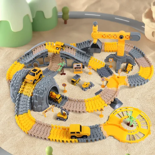 Miniatura 2 de TUMAMA 249 piezas de construcción de vehículos de pista de carreras de juguetes para niños y niñas, STEM Building Bendable Cars Track Sets