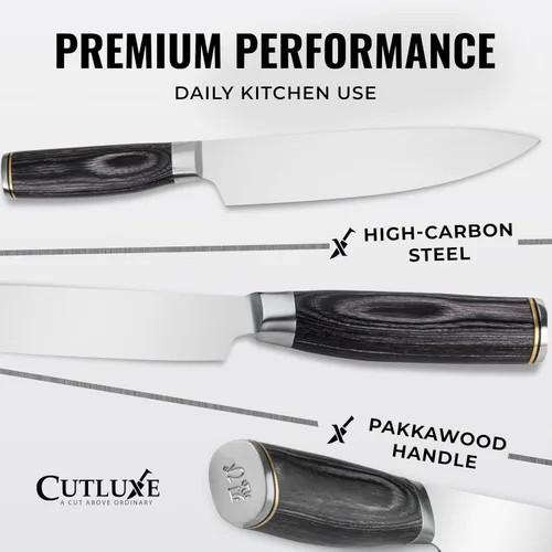 Miniatura 2 de Cuchillo de chef Cutluxe – Cuchillo de cocina japonés ultra afilado de 8 pulgadas, hoja de acero inoxidable de alto carbono, mango de Pakkawood