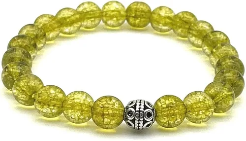 Pulsera de serenidad hecha a mano con cuentas de peridoto de 0.315 in y cuentas de plata de ley 925