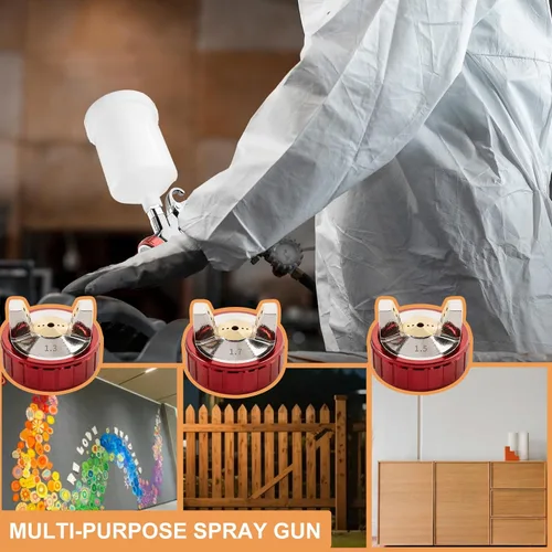 Miniatura 7 de R500 LVLP Pistola de pulverización de aire Premium Kit con boquilla de 1.3/1.5/0.067 in y regulador de aire, rociador de pistola de pintura