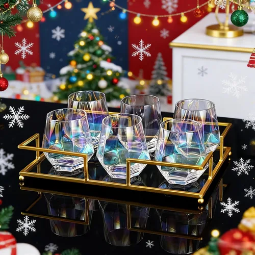 Miniatura 5 de Juego de 4 copas de vino sin tallo, cristalería iridiscente de 10 onzas, moderna cristalería arcoíris con vasos de colores para vino tinto