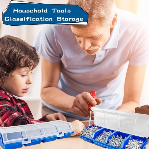 Miniatura 5 de Caja organizadora de tornillos de 8 piezas, caja de piezas de tornillo con 4 compartimentos, tapa translúcida, contenedores de herramientas