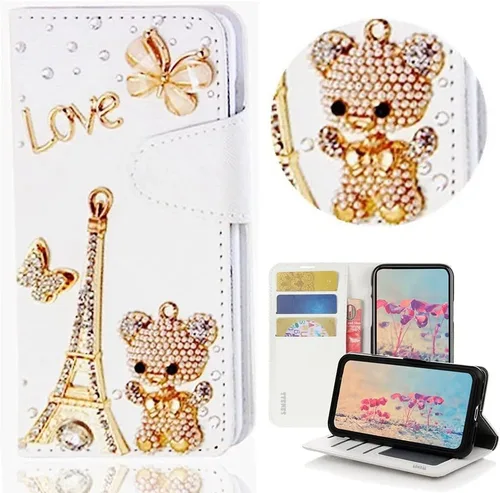 Miniatura 11 de Bling Wallet - Funda de piel compatible con Google Pixel 6a, elegante, 3D, hecha a mano, diseño floral, diseño floral, con correa para el cuello
